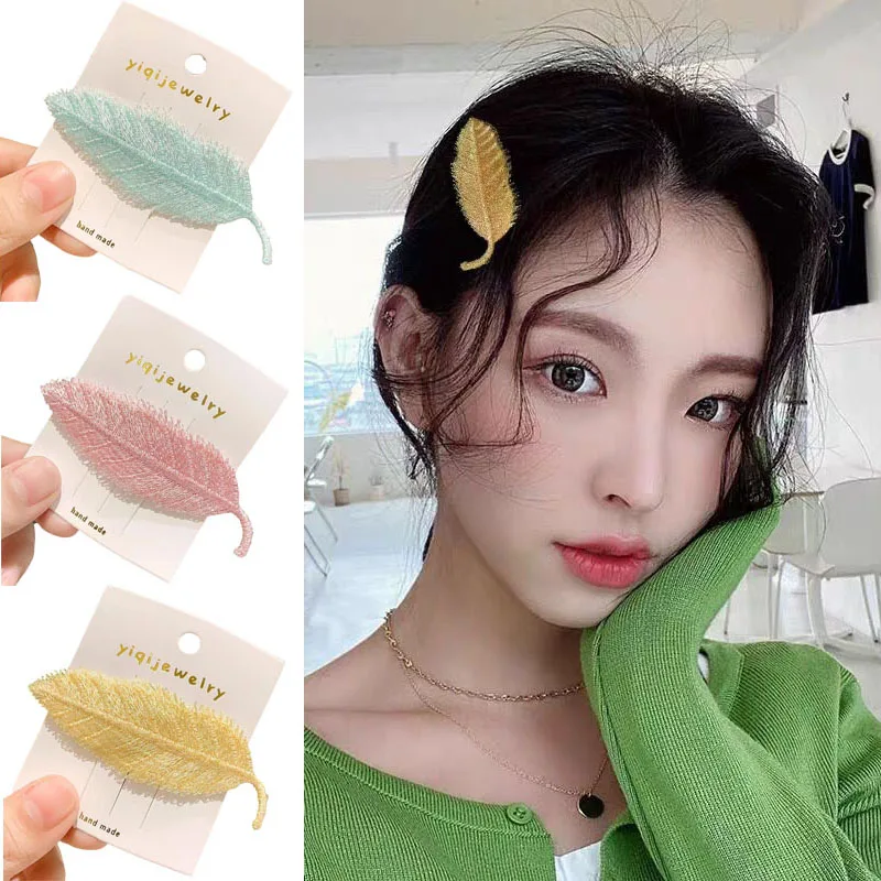 Модные заколки для волос с листьями и перьями женщин девушек милые карамельных