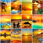 Оранжевый закат Sccenery Алмазная вышивка, дельфин парусный спорт 5D Diy Полная квадратная Алмазная картина цветок вышивка крестом, мозаичный Декор