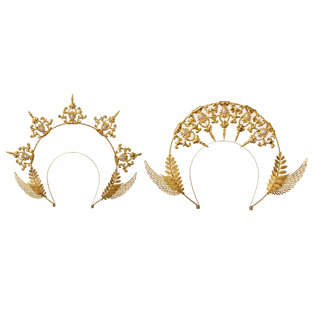 

Gold Halo Crown Headdress Gorgeous Virgin Goddess Vintage Queen Lolita Princess Cosplay Headband KC Hair Hoop Headpiece