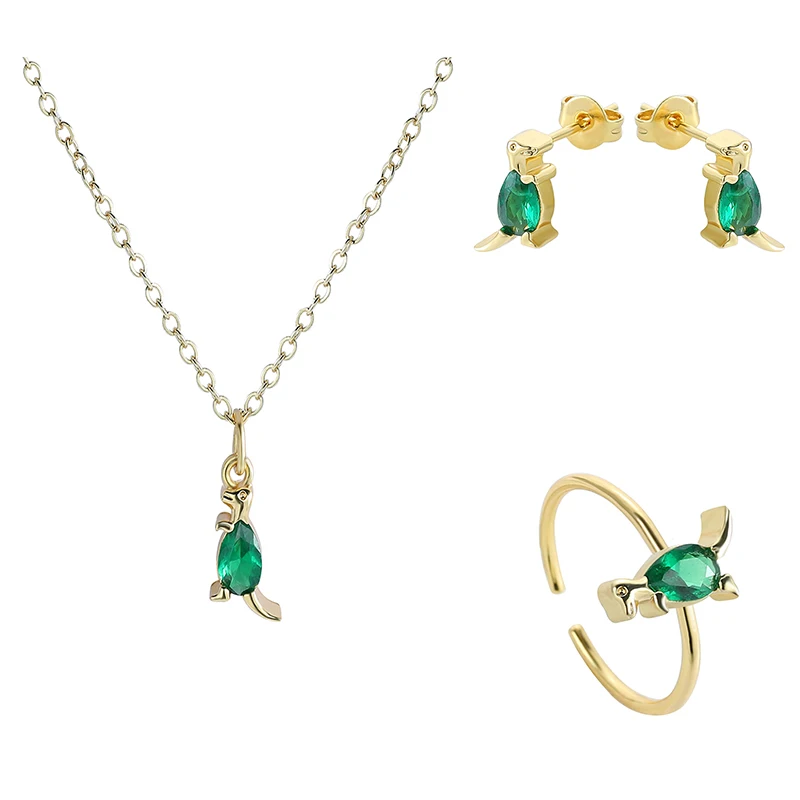 

2021 Fashion Crystal Pendants Necklace Earrings Sets for Women 4Pcs/Set Crocodile Jewelry Set Bridal Wedding Rings Ear Studs