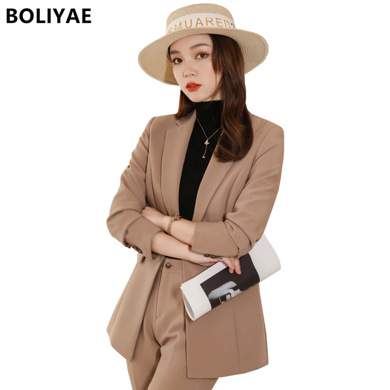 2022 New Women Solid Color Fashion Simple Office Lady Blazer and Pants Sets Two Pieces OL Jacket Formal Business Wear Uniform