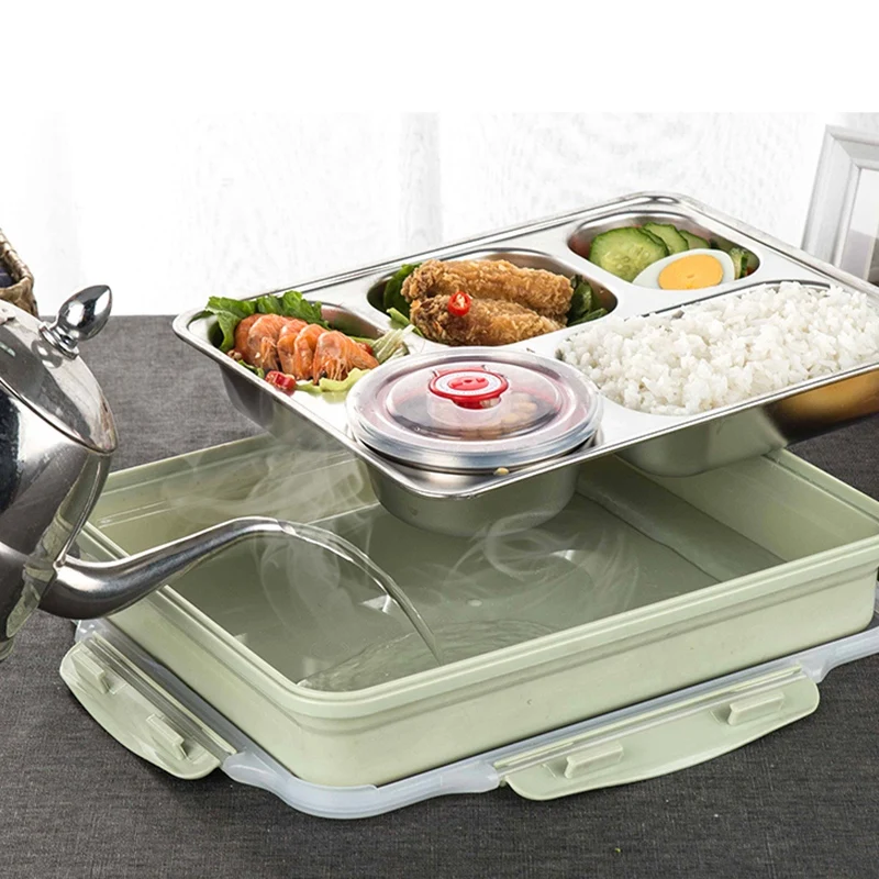5 отсеков Ланч бокс из нержавеющей стали Герметичные большие Bento коробки