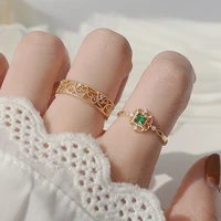 korea hot selling fashion jewelry 14k real gold plating copper inlaid cz zircon ring elegant square hollow open women ring
