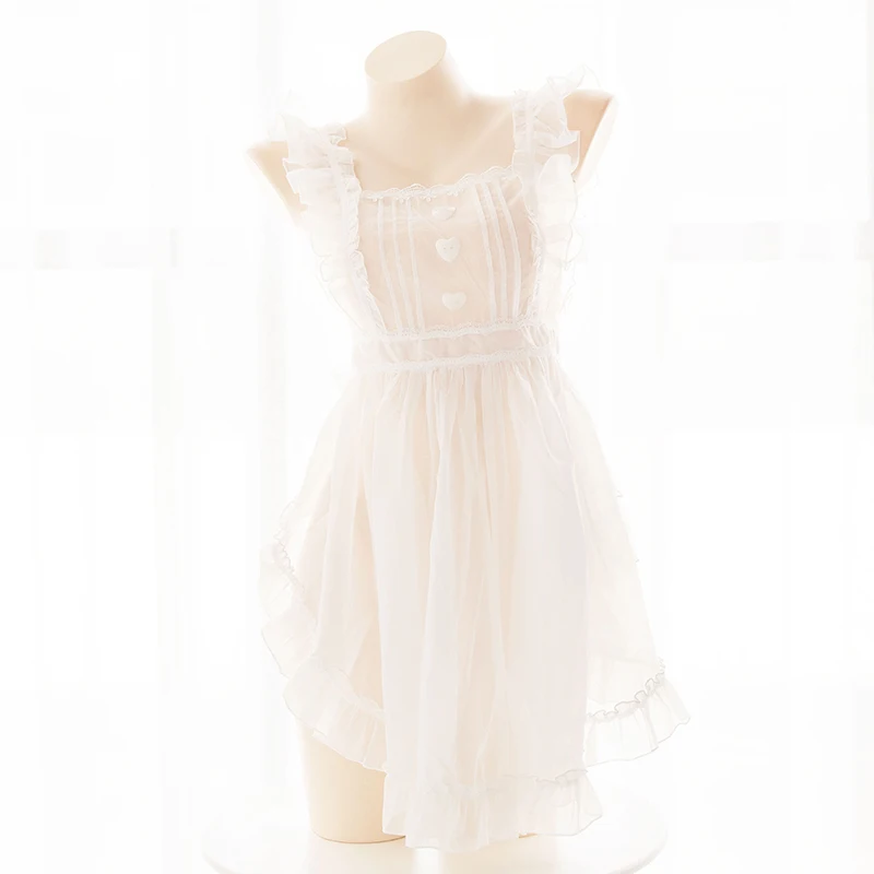 Женская прозрачная короткая юбка фартук белая бандажная ночная рубашка с