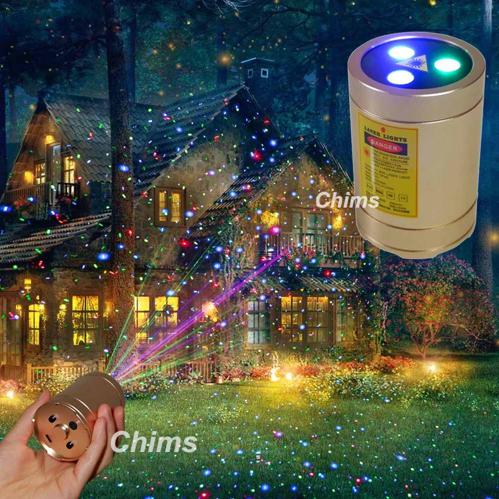 Лазерный мини-проектор Chims, уличный портативный беспроводной проектор с RGB звездами для рождества, сада, патио, ландшафта, кемпинга, двора
