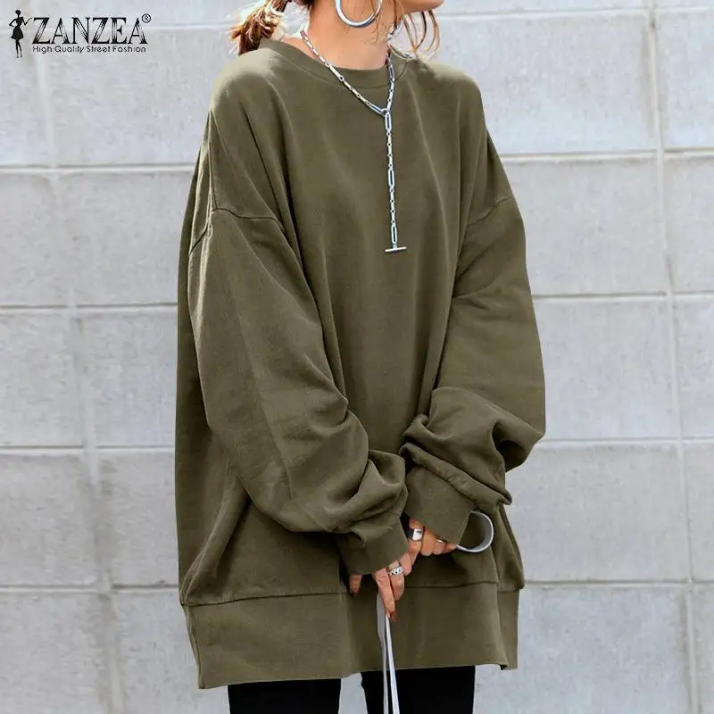 

ZANZEA Women Sweatshirts 2021 Autumn Long Sleeve Hoodies Pullover Casual Loose Sweatshirt Solid Streetwear Oversized Tunic Top