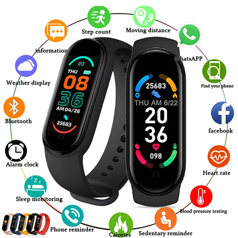 2021 Смарт-часы M6 для женщин и мужчин спортивный браслет Bluetooth с пульсометром