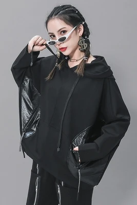 

Hoodie size bat sleeve fat MM hoodie personality stitching loose loose women's casual pullover long-sleeve jacket tide