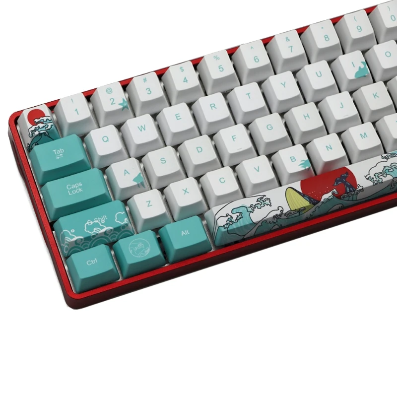 

71 Keys Sea Coral Ukiyo-e Keycap Dye Sublimation OEM Profile For GH60 GK61 GK64 N84A