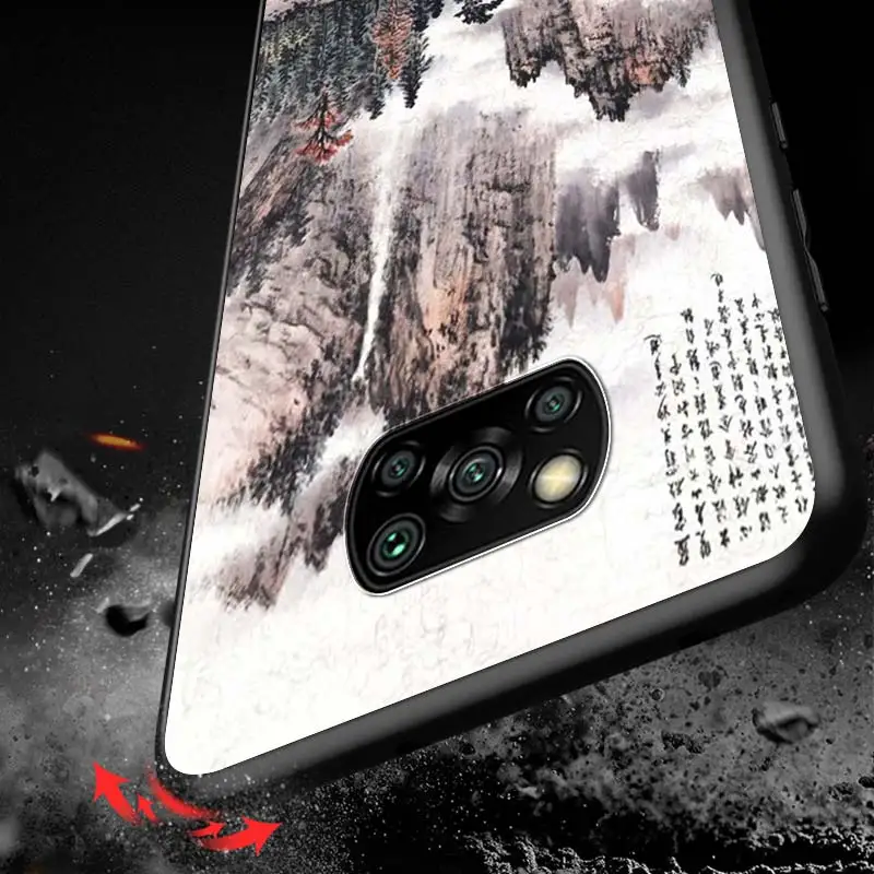

Ink Brush Painting for Xiaomi Redmi K30 K30S Mi 10T Lite Pro Poco X3 NFC X2 M3 M2 F2 Pro C3 F1 Soft Black Phone Case