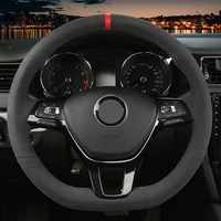 diy car steering wheel cover anti slip black genuine leather suede for volkswagen vw golf 7 mk7 new polo jetta passat b8 tiguan