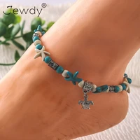 sea turtle animal womens tobillera multilayer beach blue beads boho sandals anklet barefoot jewelry natural foot accessories