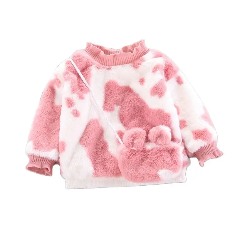 

Winter Girls Pullover Sweater 2021 New Fashion Half Turtleneck Plus Velvet Polka Dot Childrens Warm Long Sleeve Top 0-4Y