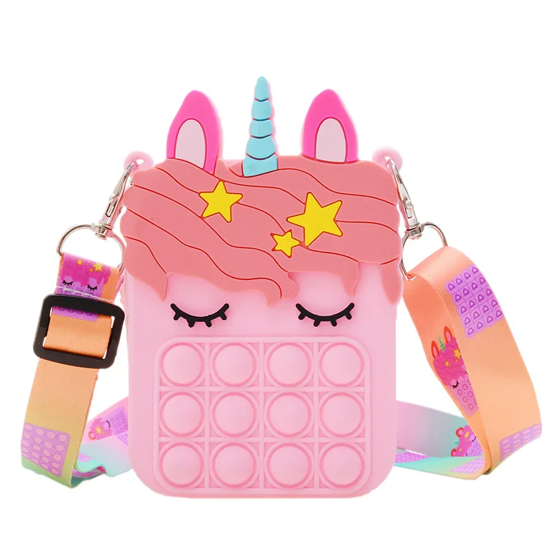 Boys Girls Unicorn Bag New Children Silicone Bubble Puzzle Decompression Toy Bag Kids Wallet Shoulder Bag