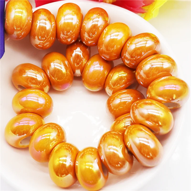 

10Pcs Lot 9x14mm Round Color Flower Ceramic Beads European Large Hole Porcelain Beads For Jewelry Making Cute Bracelet DIY Beads