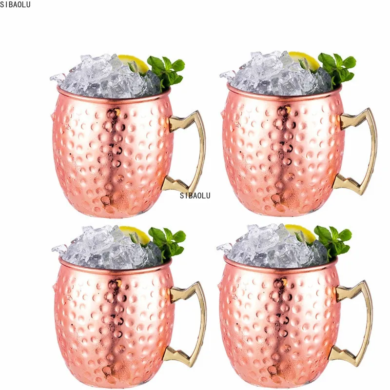 

1/ 4 Pieces 550ml 18 Ounces Moscow Mule Mug Stainless Steel Hammered Copper Plated Beer Cup Coffee Cup Bar Drinkware