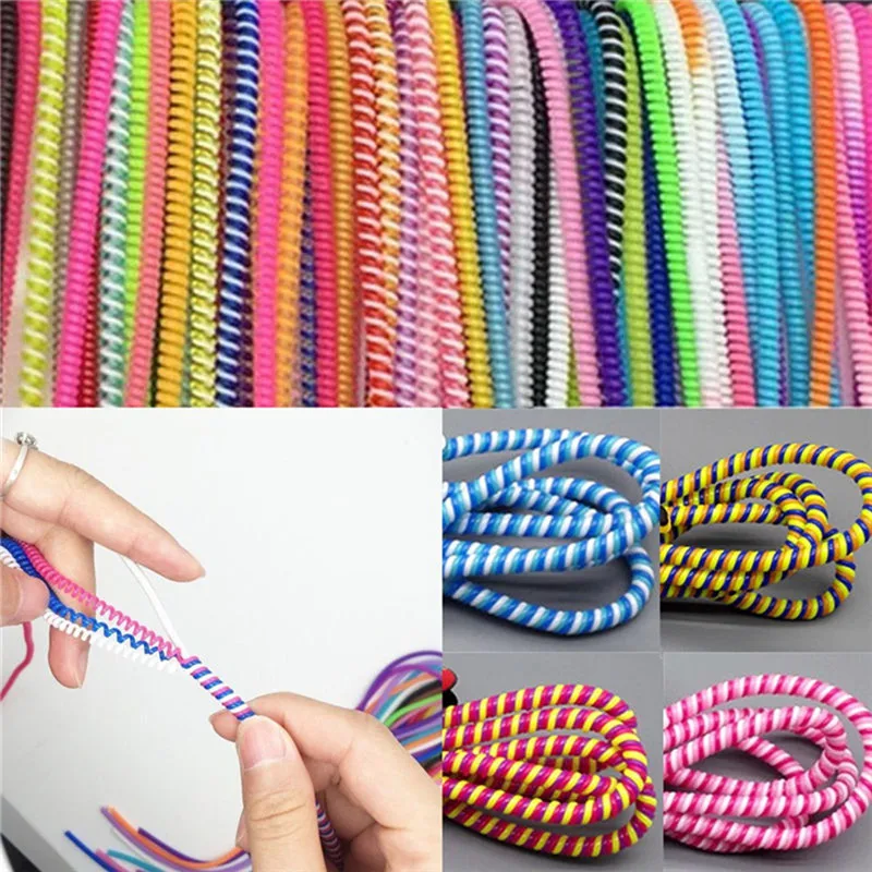 10Pcs/lot 50cm Spiral USB Data Charger Cable Cord Protector Wrap DIY Winder For Smartphone | Электроника