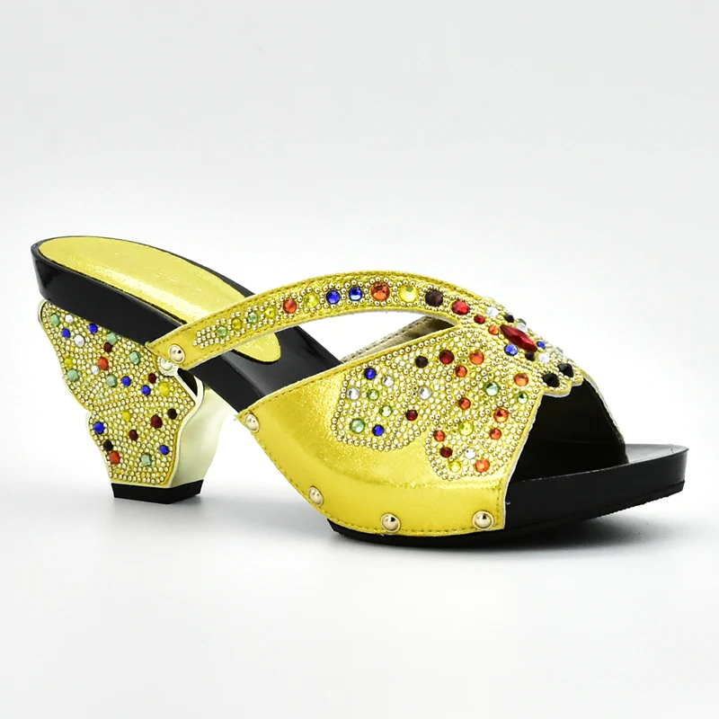 Новинка пикантные женские туфли Dsign желтого цвета вечерние свадебные украшенные