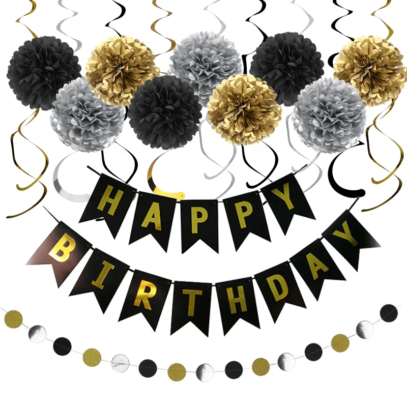 

20Pcs/Set Anniversaire Birthday Party Decorations Happy Birthday Banner Hanging Swirl 4M Garland 9pcs 8 Inch Wedding Decoration