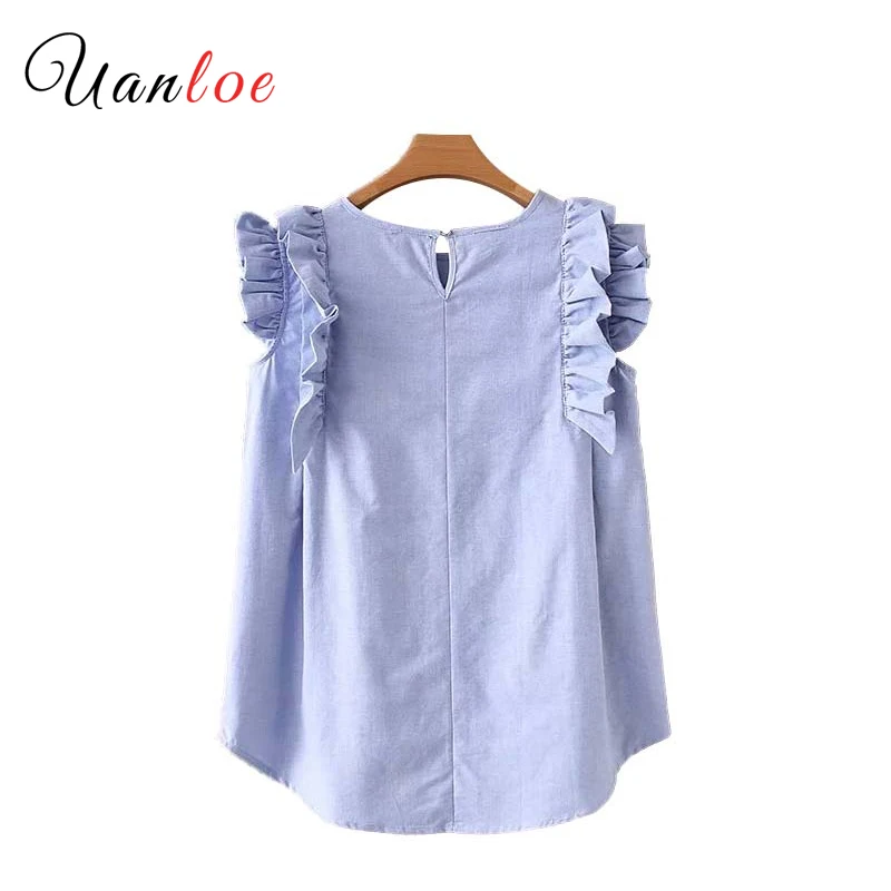 Женская плиссированная блузка без рукавов повседневная однотонная голубая