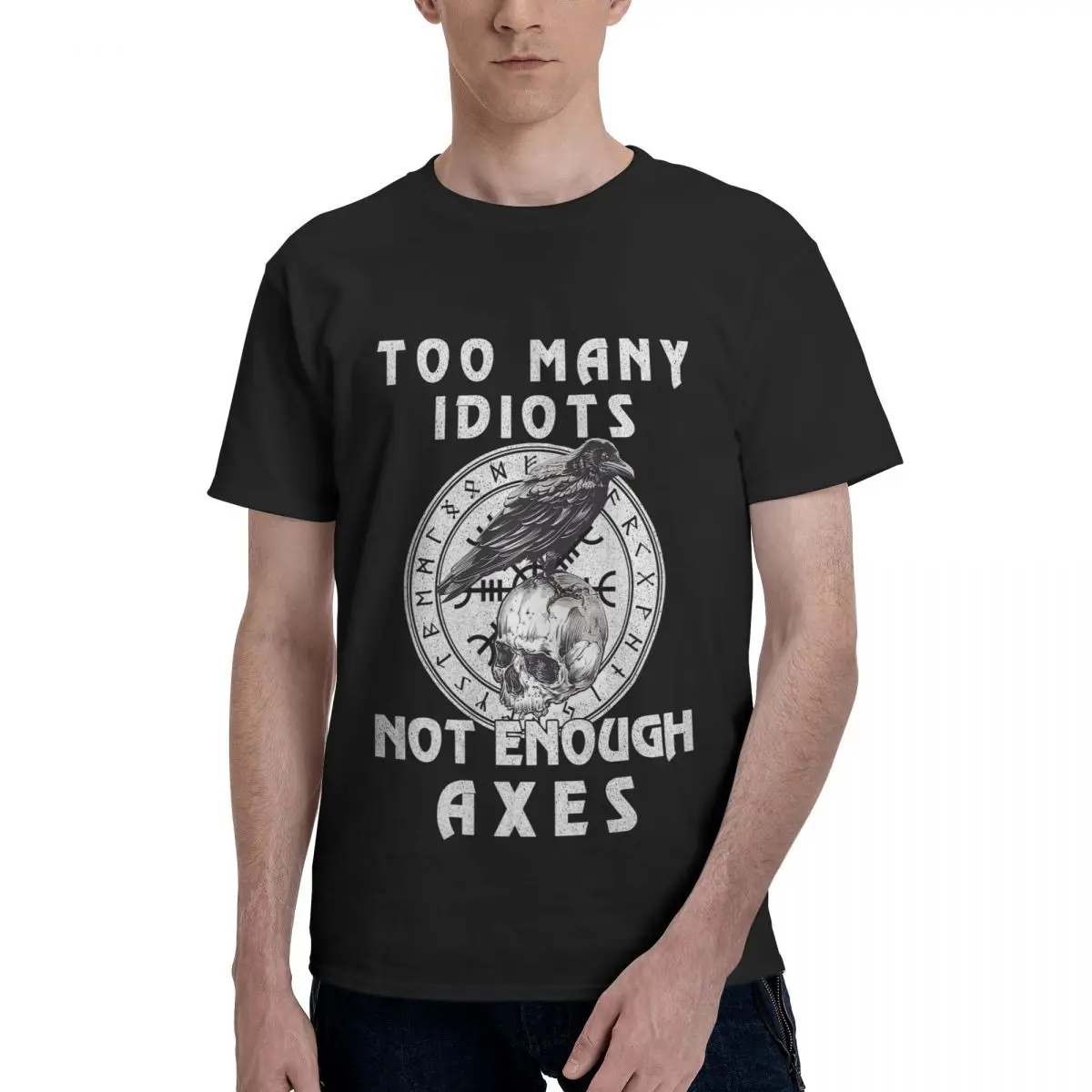 

Too Many Idiots Not Enough Axes Viking Norse Men's Fun Tees Short Sleeve Round Collar 100% Cotton 2021 New Arrival T-Shirt