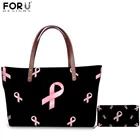 Модные сумки-мессенджеры FORUDESIGNS, женская сумка через плечо с принтом для информирования о раке груди, 2 шт., большие сумочки, кошелек для женщин, кошельки