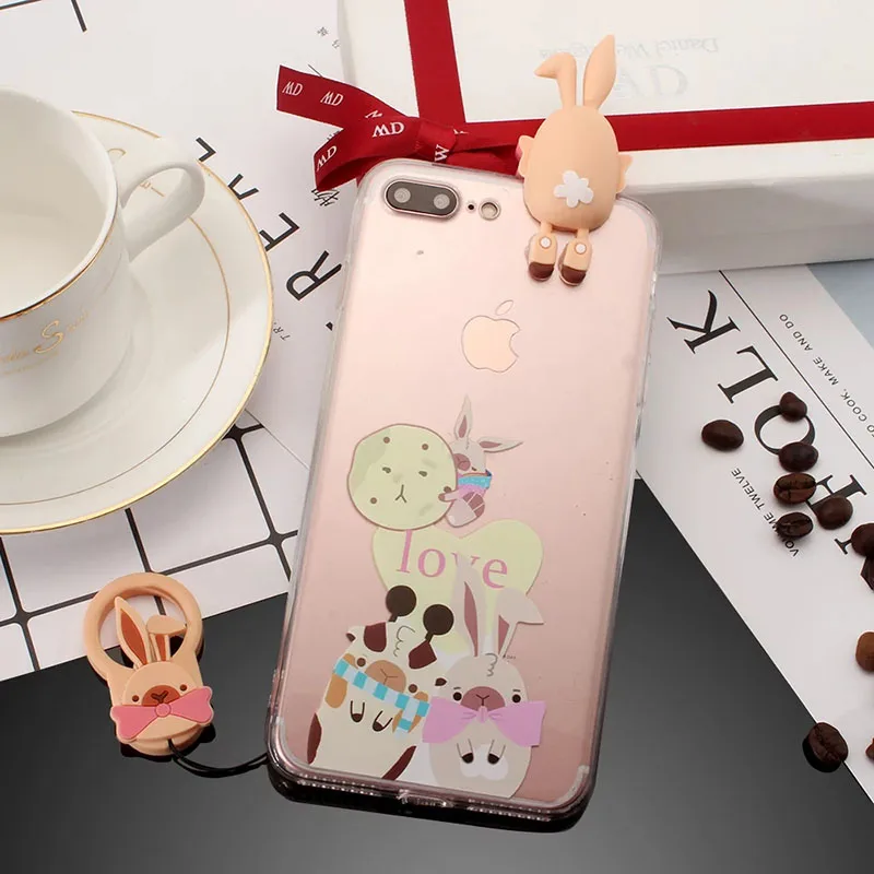 3D милая верёвочка для кролика чехол iPhone 6 6s 7 7plus 6plus защитная оболочка TPU PC