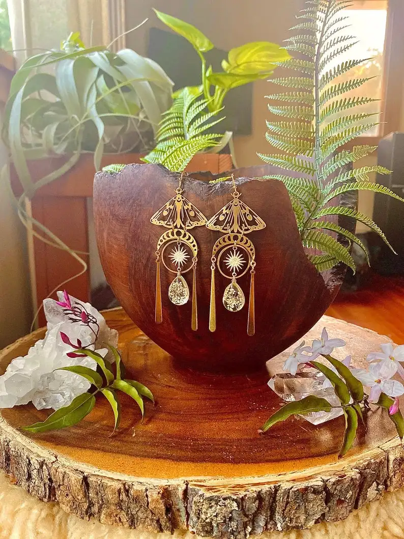 

Resin Flower Drop Moth Earrings