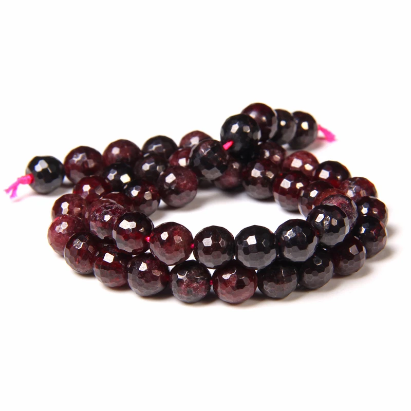 

Polished Faceted Natural Garnet Stone Spacer Loose Beads 6 8 10 12mm Faceted Gem Stone beads For Jewelry Making Bracelet gifts