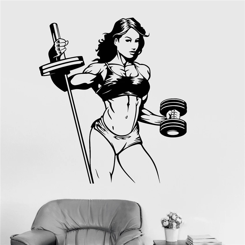 

Vinyl Wall Decal Fitness Woman Gym Sports Girl Stickers Cartoon Vinyl room Art Decor Home Decor Removable Wall Sticker 3007