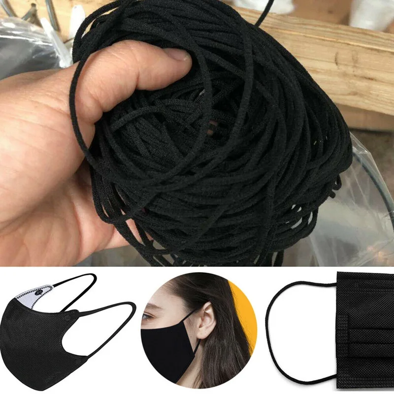 

3mm Black White DIY Face Mask Elastic Band Round Mask Elastic Cord Soft Elastic Bands Rubber Ear DIY Mask Sewing Accessories
