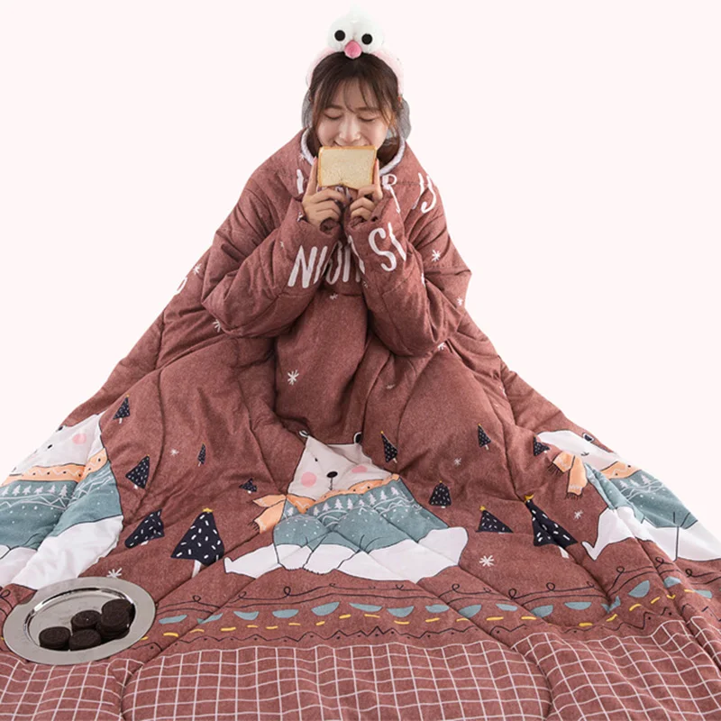 

Lazy Quilt with Sleeves Blanket Cape Cloak Nap Blanket Dormitory Mantle 150x200cm FPing