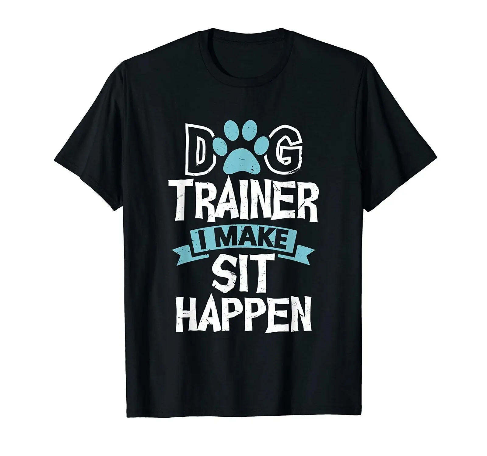 

2021 Summer Men's T-shirt Dog Trainer I Make Sit Happen Letter Dog Footprint Print Pattern O-Neck Short Sleeve Men's T-shirt
