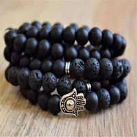 8mm black lava stone onyx 108 gemstone mala bracelet spirituality chakra healing wrist unisex chain