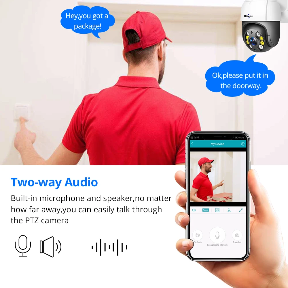 Беспроводная внешняя фотокамера Hiseeu 1080P 5 кратное увеличение PTZ управление IP