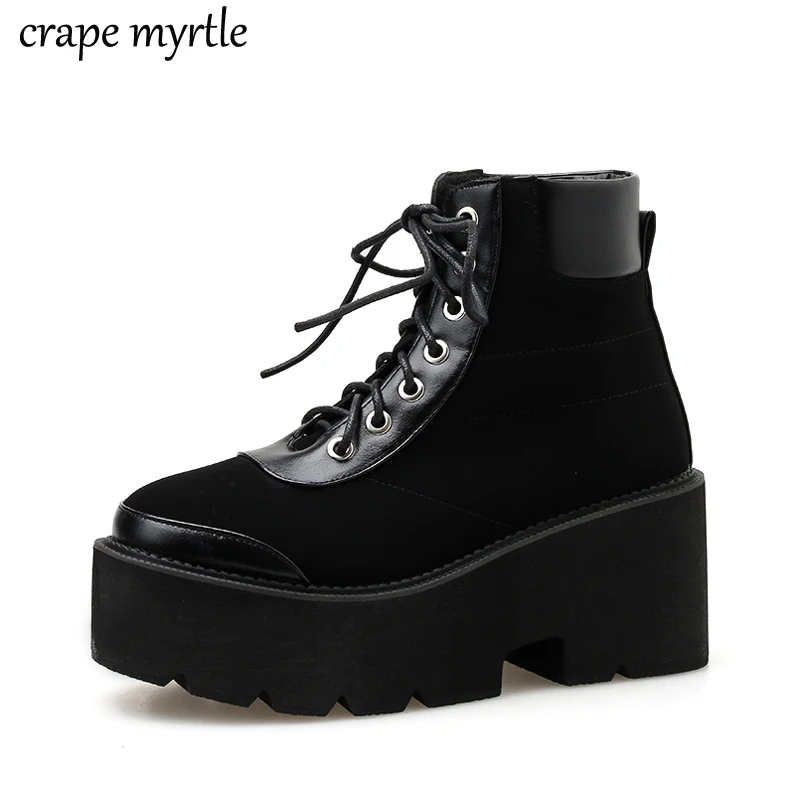 Женская обувь на меху Женские ботинки Зимние черного цвета шнуровке