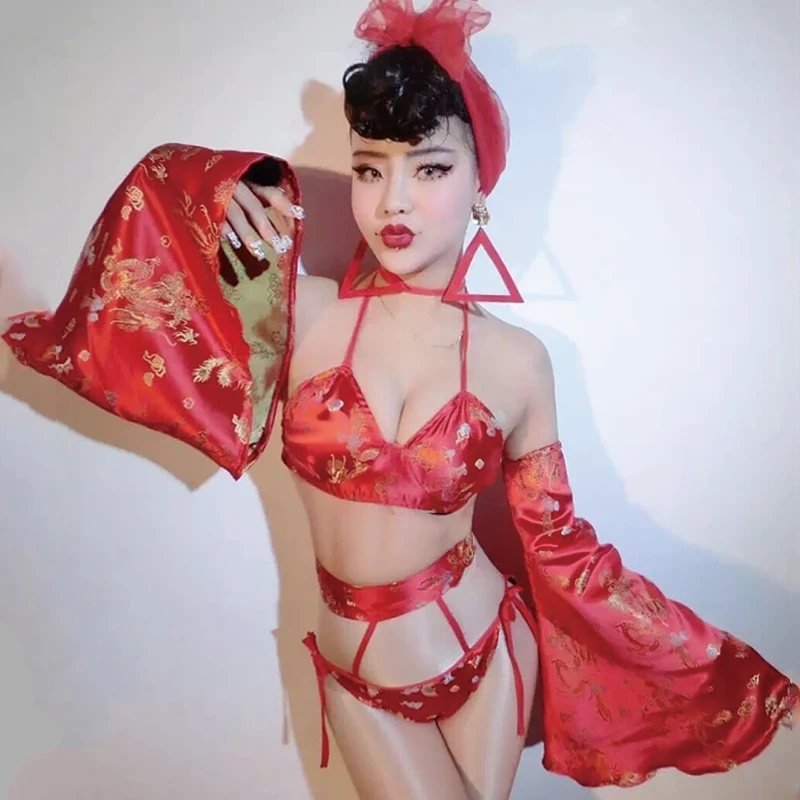 Chinese Style Bikini GOGO Dance Costume Women Party Cotume Sexy Beautiful Stage Dress Performance Clothes VDB2001 | Тематическая