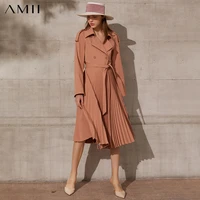 amii minimalism spring new women trench coat causal solid pleated double breasted belt womens windbreaker female coat 12170009