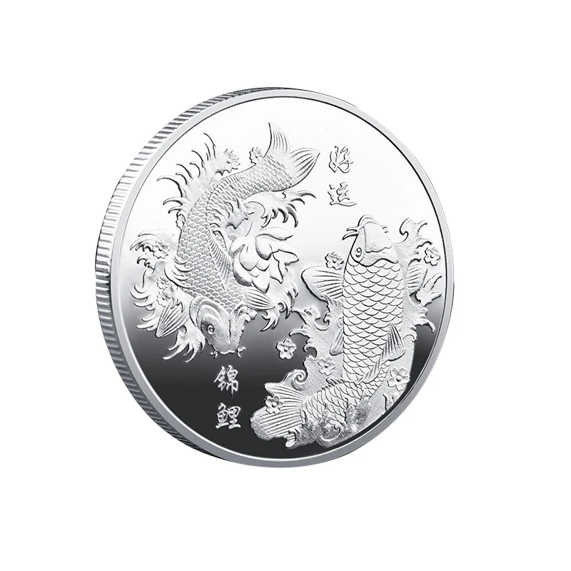 

Koi Commemorative Coin Color Carp Medal Gold Silver Coin Embossed Metal Craft Badge Gift for Home Office Other Scene Decoration
