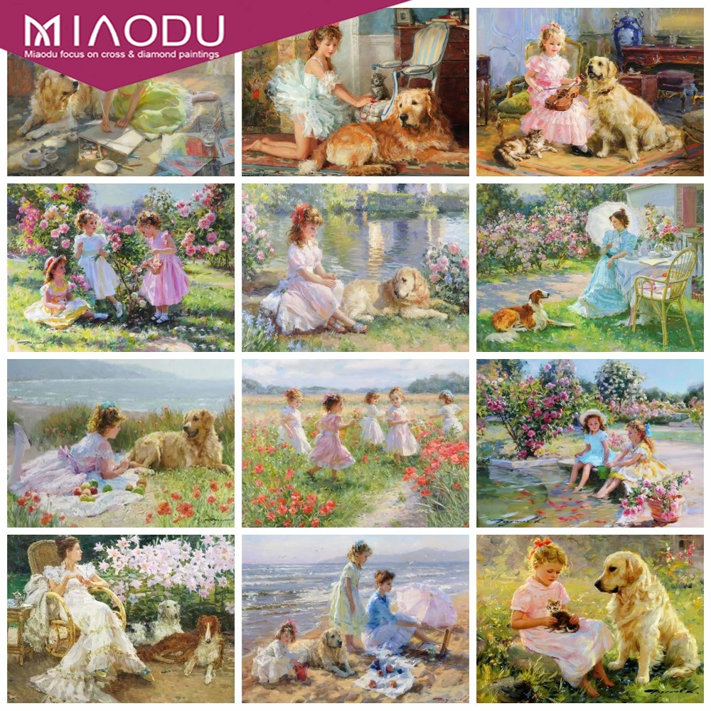 

Miaodu Diamond Painting Portrait Girl Full Square Craft Kit Diamond Embroidery Garden Landscape Mosaic Dog Handicraft Home Decor