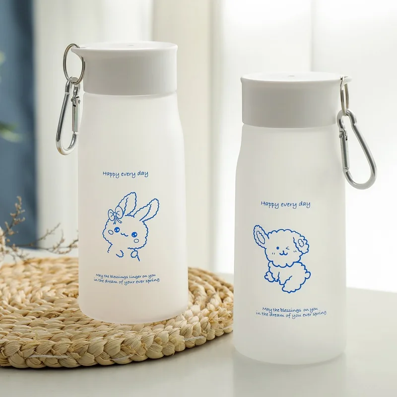 

Water Bottle Female Student Korean Version Net Red Casual Cup Plastic Simple Frosted Cute Cartoon Rabbit Dog Portable Belt 350ML