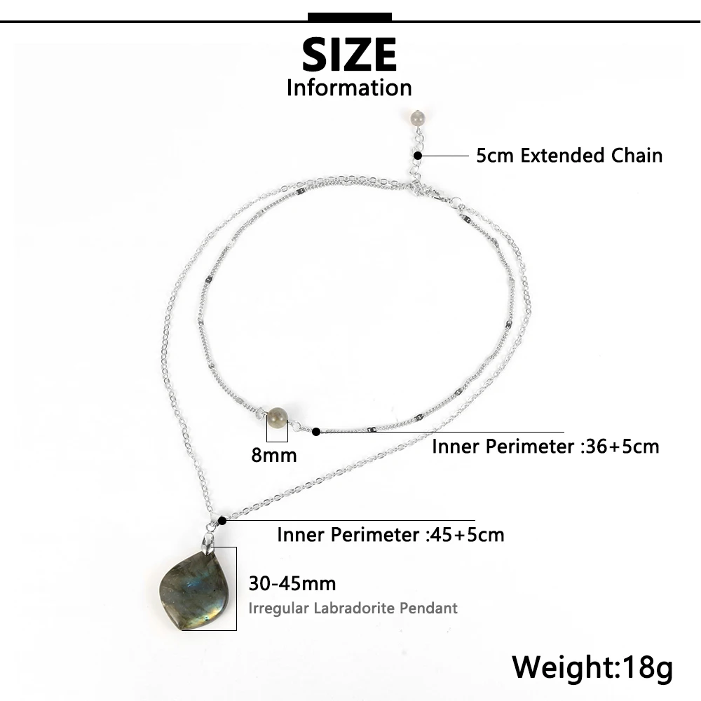 Женское ожерелье с подвеской из натурального камня лабрадорита Двухслойное