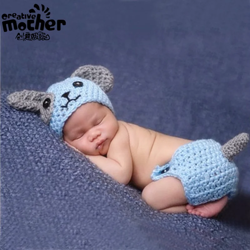 Dog Designs Baby Crochet Photography Props Infant Costume Photo Fotografia Outfits Newborn Christmas Beanies | Детская одежда и