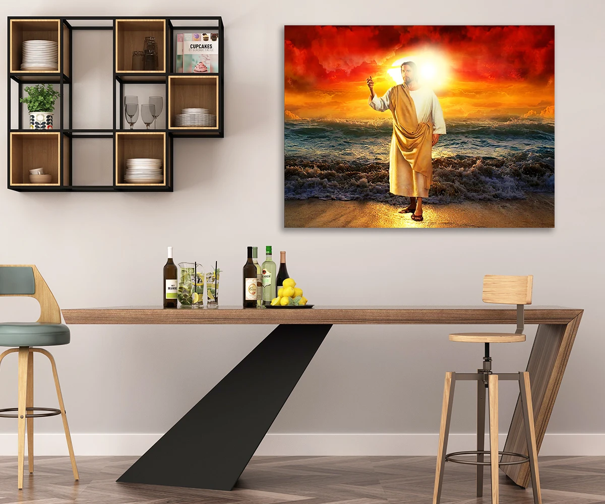 

Jesus Painting Framed LED Induction Light Painting Wall Pictures for Living Room Canvas Wall Art Pictures