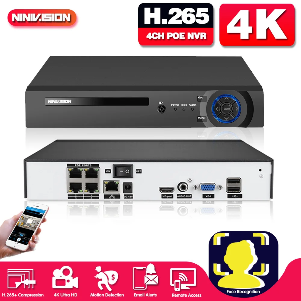 IP-камера видеонаблюдения сетевой видеорегистратор 8 Мп POE NVR H.265 4 канала 4K P2P |
