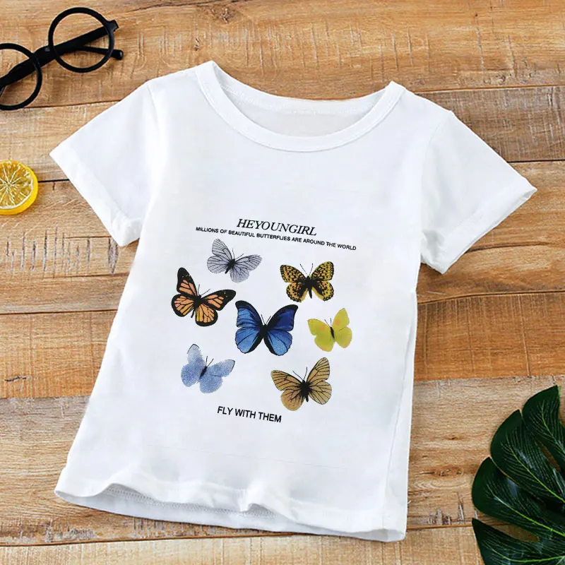 

Boys Girls Harajuku Baby Kids Clothes Funny Cartoon Kids T Shirt Summer Child Street Sweatshirt Tops 24M-9Y Painted Butterflies