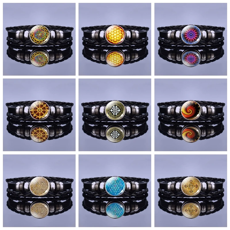 Браслет Янтра из стекла с рисунком мандалы кабошон Шарм-браслет в стиле панк