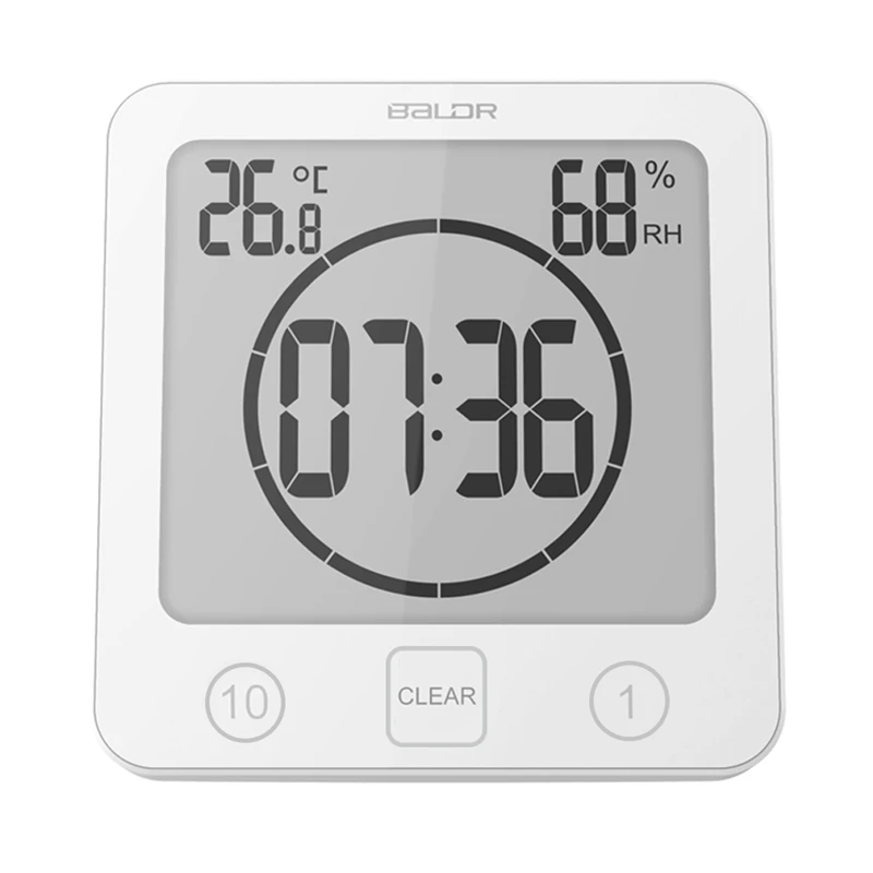 Водонепроницаемый настенный таймер Baldr для ванной комнаты, цифровые часы для душа, термометр, гигрометр, присоска, измеритель температуры, обратный отсчет, будильник