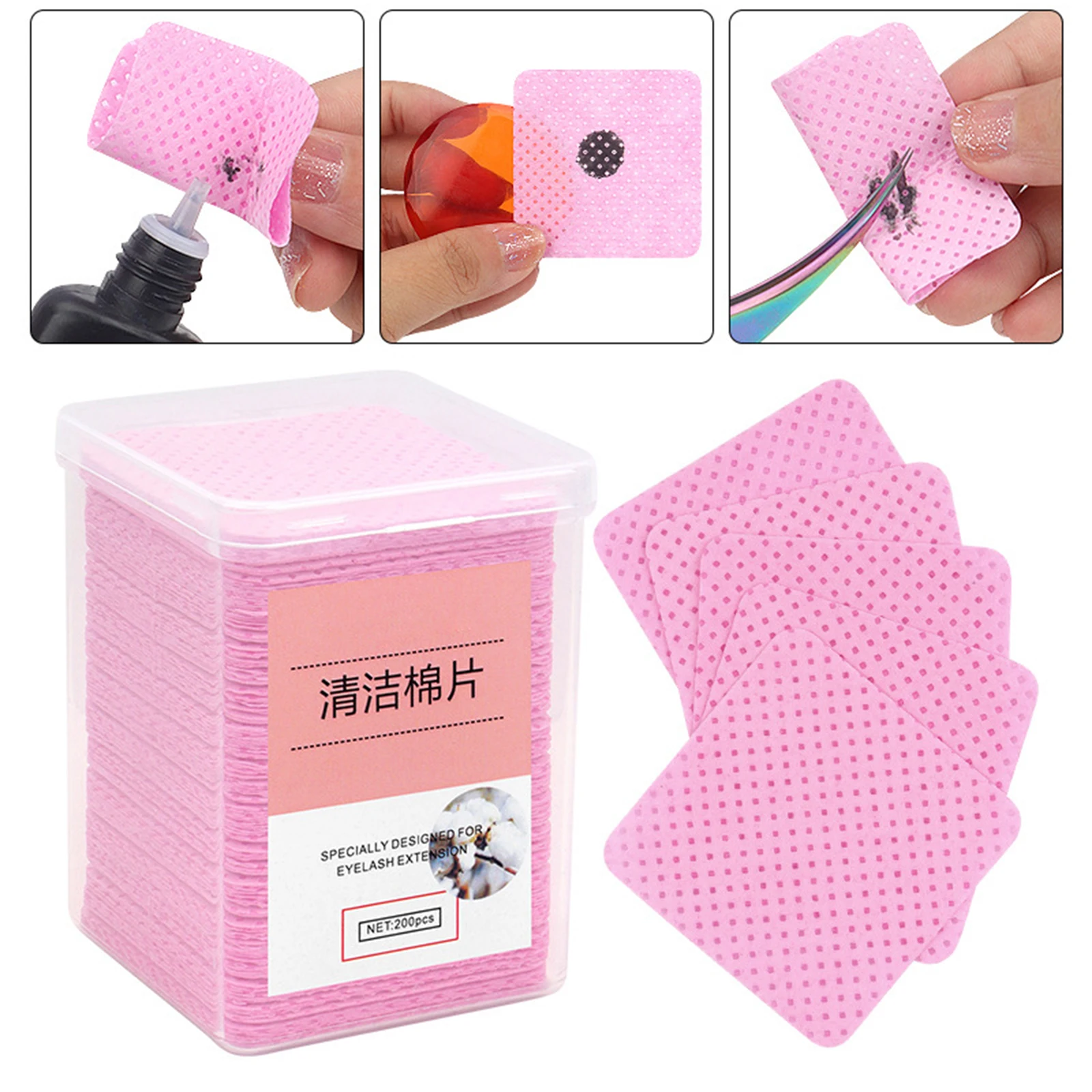 

200pcs Glue Cleaning Cotton Tweezers Eyelash Glue Fixing Pad Glue Bottle Mouth Soft Wipes Adhesive Nozzle Eyelash Glue Cleaner