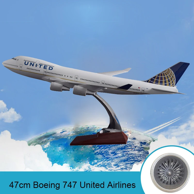 Модель самолета из смолы 47 см модель Боинг 747 United Airlines США B747 аэробуса Коллекция